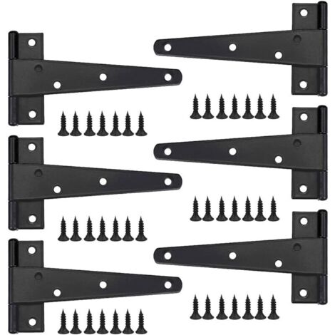 6 Stück Hochleistungs-Türscharniere, 10-Zoll-Türscharniere, schwarze T-Scharniere, Edelstahl-Flachscharniere, Eisentürscharniere, Hochleistungsscharniere für Türen, Fenster, Gartenschuppen  FLITI