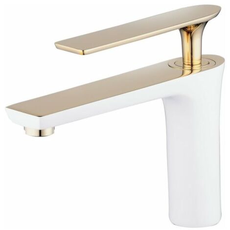 Waschtischarmatur, weiß/gold lackiert, Einloch-Waschtischarmatur, Waschtischarmatur