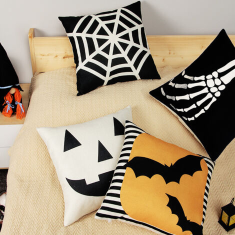 Sets Halloween-Kissenbezüge, Halloween-Partykissen für das Wohnzimmersofa, digital bedruckte Kissenbezüge in Leinenoptik (45x45 cm) (1/4)