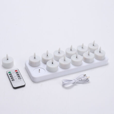 Wiederaufladbare LED-Teelichter, flackerfreie, flammenlose Kerzen mit Fernbedienung und Timer, 12er-Packung batteriebetriebene Kerzen (1/4)