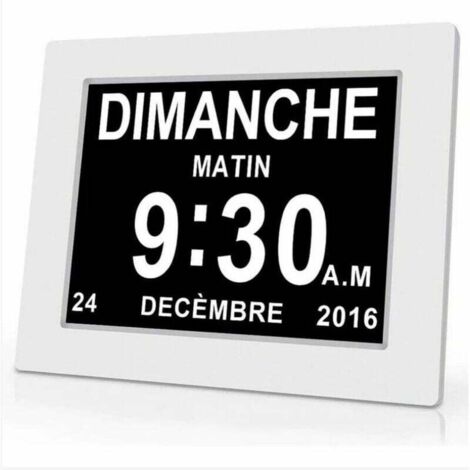 Digitale Kalenderuhr (18 cm) mit Datum und Uhrzeit, Alzheimer-Uhr für Eltern, Medikamentenerinnerung für Großeltern und Kinder – Weiß – 20414324 mm