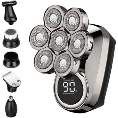 Verbesserter 6-in-1-Elektrorasierer für Männer mit Glatze, Haartrimmer aus Edelstahl mit LED-Licht und USB-Ladeanschluss