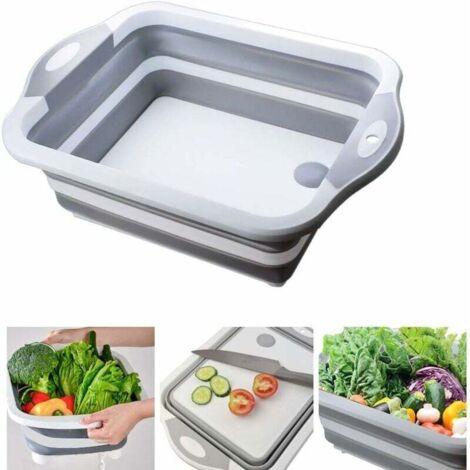 3-in-1 Faltbares Schneidebrett, Multifunktionskorb, Abtropfkorb für Küche, Reisen und Camping (Grau) - Fei Yu (1/2)