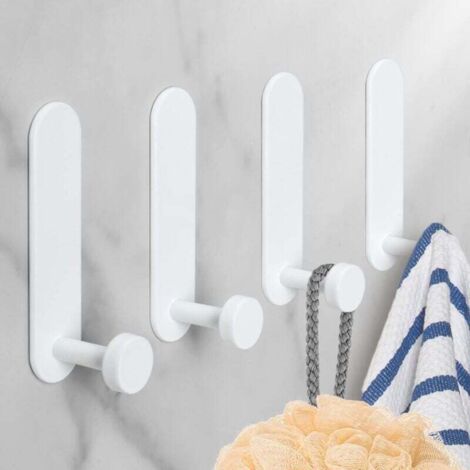 Selbstklebende Haken, 4er-Set Aluminium-Wandhaken für Bad und Küche, kein Bohren erforderlich, wasserfest, für Handtücher und Geschirrtücher, weiß (1/4)