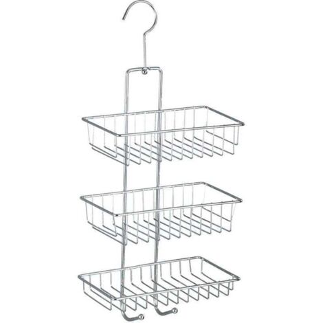 Nivala Duschkorb aus Draht, 3 Körbe, 2 Haken, kein Bohren erforderlich, polierter Chromstahl, 22 x 50 x 13,5 cm, glänzend (1/4)