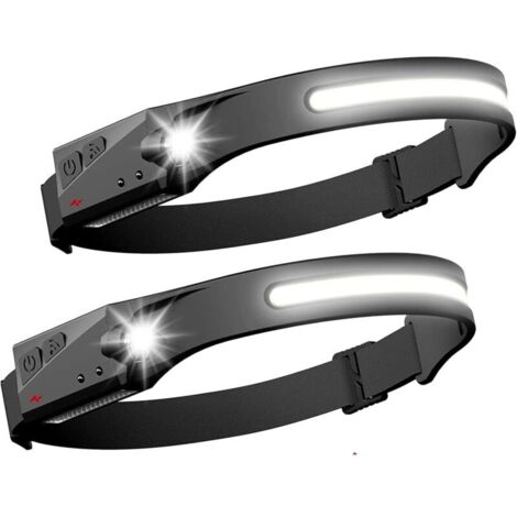 Set mit 2 LED-Stirnlampen, Sensor-Scheinwerfer, starke Stirnlampe mit COB- und XPE-LEDs, 5 Lichtmodi, über USB wiederaufladbar, wasserdichte Kopflampe für Laufen, Camping, Lesen, Wandern, Radfahren, A (1/4)