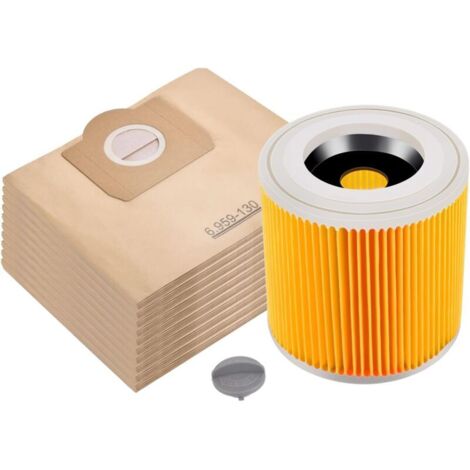 Set mit 10 Staubsaugerbeuteln und 1 Filter für Kärcher WD3 und MV3 als Ersatz für 6.959-130.0 (Beutel) und 6.414-552.0 (Kartuschenfilter) (1/4)