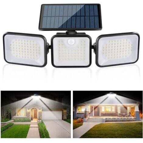 Aiperq Solar-Außenleuchte mit Bewegungsmelder, 3 Leuchtenköpfe, 180 LEDs, IP65 wasserdicht, 3 Modi, Solar-LED-Gartenstrahler [Energieklasse A+++] (1/4)