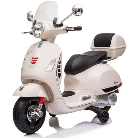 Berghoff – Scooter électrique Vespa GT pour enfants 3-6 ans – Batterie 6V – Roues latérales pour stabilité – Lecteur MP3 intégré – Blanc