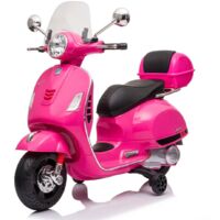 Berghoff – Scooter électrique Vespa GT pour enfants 3 à 6 ans – Batterie 6V – Roues latérales pour stabilité – Lecteur MP3 intégré – Rose