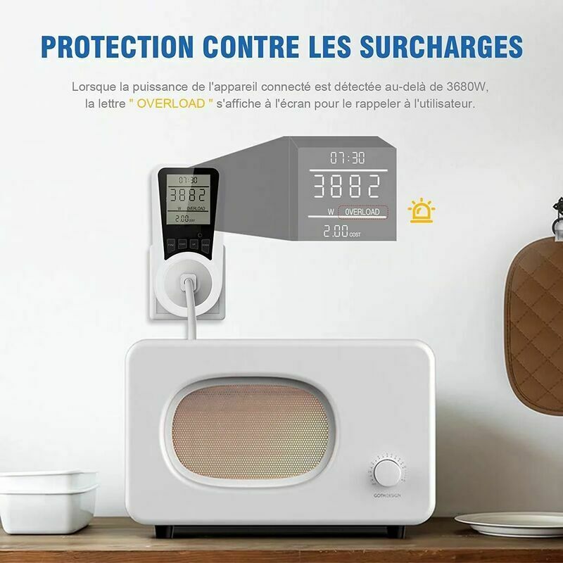 2x Wattmètre Prise Compteur d'Énergie Numérique Consommation d'Énergie avec  7 Mode l'écran LCD Prise de Consommation Electrique Surveillance de  l'Énergie Moniteur d'Utilisation de l'Électricité : : Bricolage