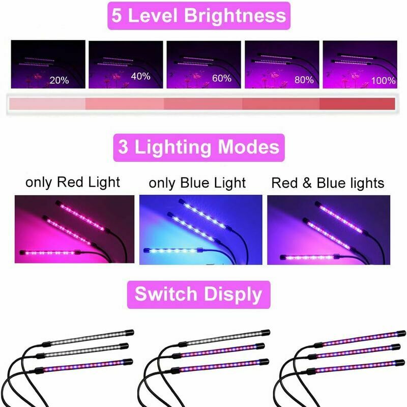 1 Pièce, Lampe De Culture Pour Plantes D'intérieur, Version Améliorée, Lampes  LED À Spectre Complet, Minuterie À Spectre Rouge Et Bleu, Niveau Variable,  Col De Cygne Réglable, 3 Modes De Commutation, Lampe