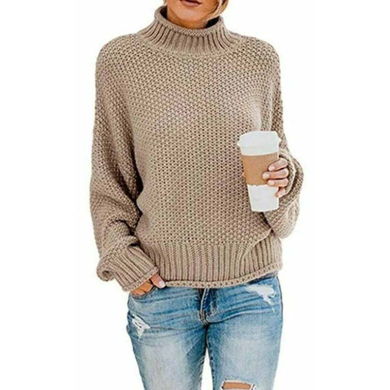 Femmes Pull à col roulé Automne Hiver Épais Pull Chaud Top Décontracté  Loose Tricoté Pull Femme Pull