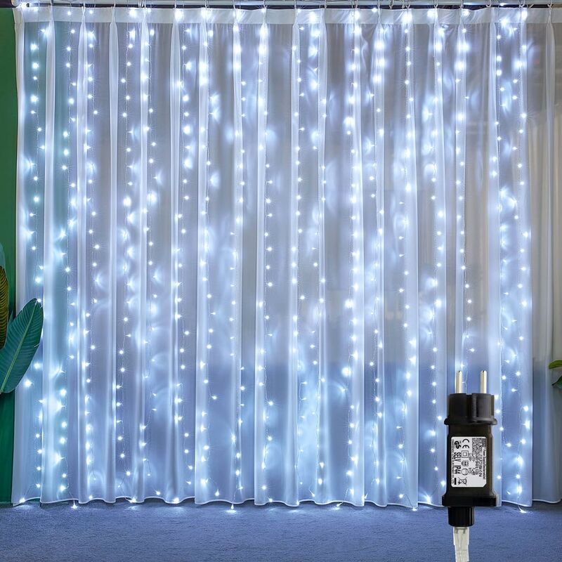 Rideau Lumineux Noel 3M*3M, 300 LED Guirlande Lumineuse Rideau, 8 Modes  d'Eclairage & Prise UE, IP44 Etanche, Decoration pour Noël, Fenêtre