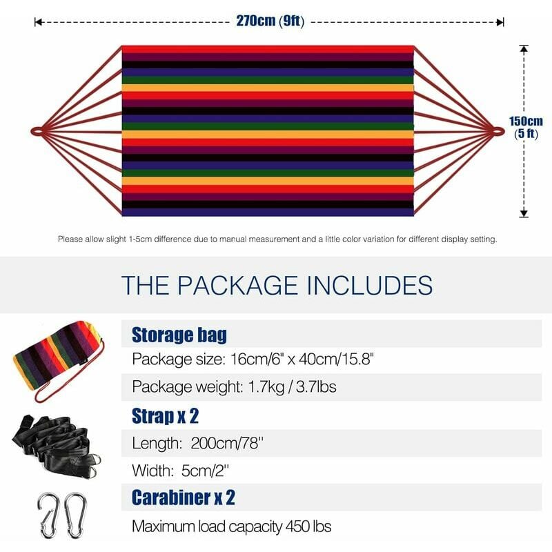 1 Hamac Extérieur Jardin Camping Hamac Avec Sangles D'arbre Pour Accrocher,  Hamac Durable Pouvant Supporter Jusqu'à 450 Lb, Hamac Portable Avec Sac De