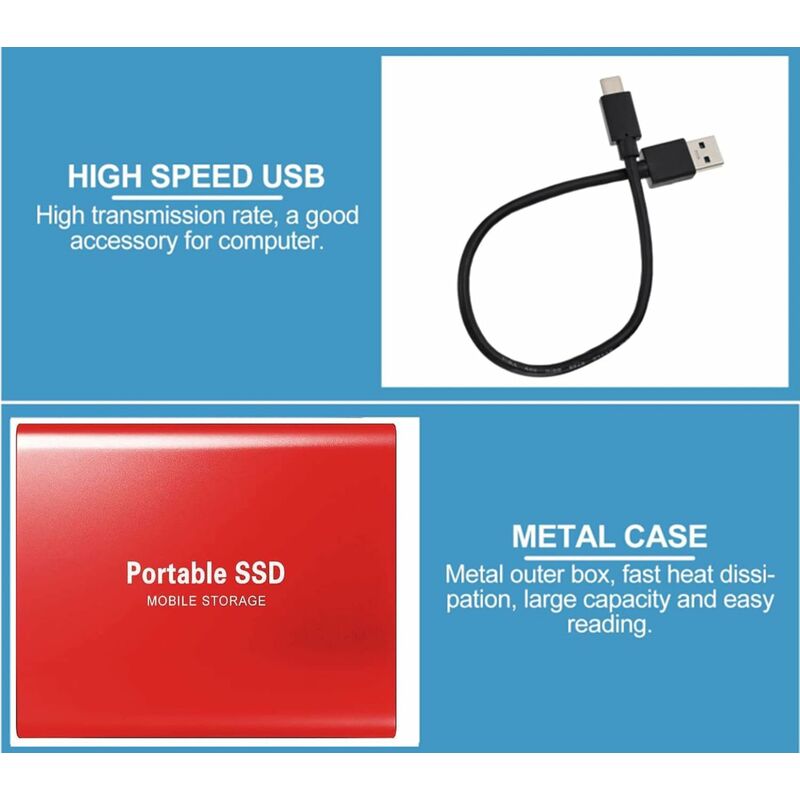 Disque dur externe portable SSD 500 Go portable SSD Disque dur portable  pour PC, ordinateur portable et stockage et transmission de données MAC