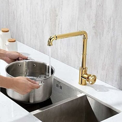 Robinet de cuisine en laiton doré monotrou rotatif à 360 degrés robinet  d'évier de cuisine : : Bricolage