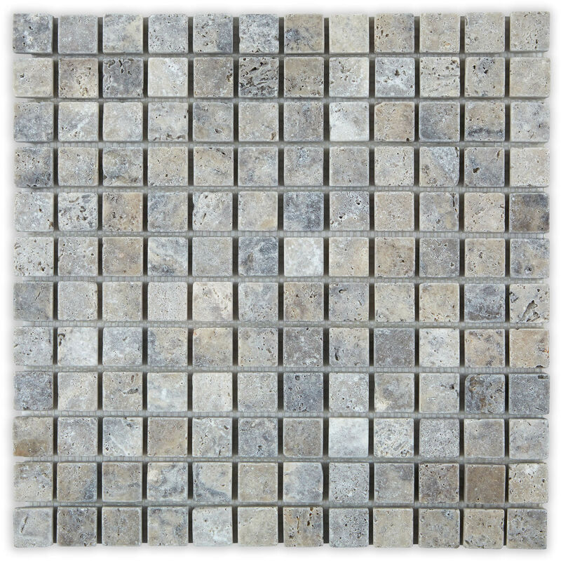 Mosaïque Travertin 1er choix - 2,3x2,3x1 cm - Gris Silver (vendu par plaque de 30,5x30,5 cm)