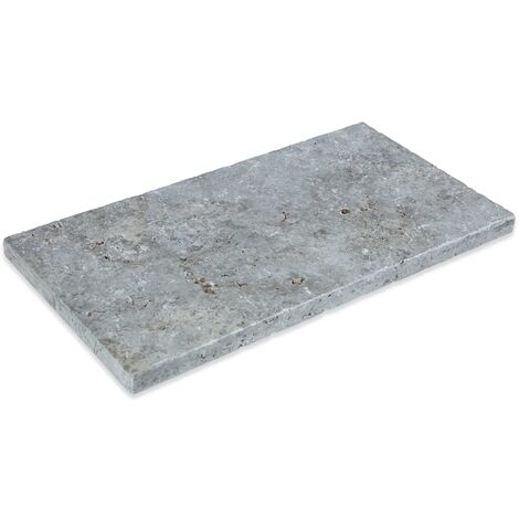 Margelle de piscine en travertin gris silver – Dimensions 61x33x3 cm – Bord droit – Finition vieillie pour extérieur