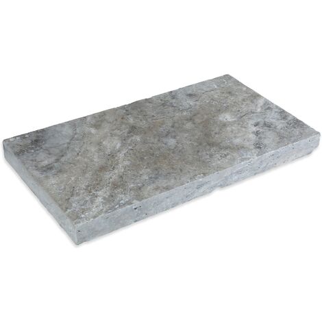 Margelle de piscine Travertin 1er choix - 61x33x5 cm - Bord droit - Gris Silver