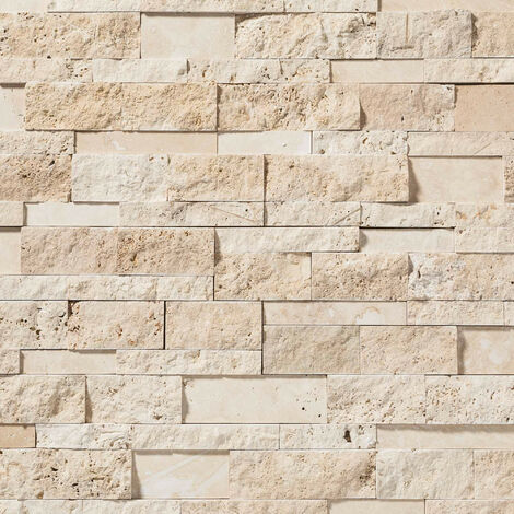 Parement travertin brut/adouci 60x15x1,5-2,5 cm – Couleur beige – Plaque de 0,09 m² pour murs intérieurs et extérieurs