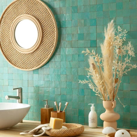 Zellige véritable Carrelage Artisanal - 5x5 cm - Vert Pacifique (vendu par plaque de 0,09 m² - 30x30 cm)