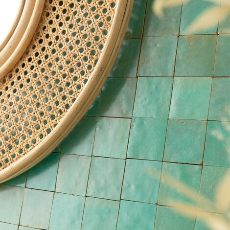 Zellige véritable Carrelage Artisanal - 5x5 cm - Vert Pacifique (vendu par plaque de 0,09 m² - 30x30 cm)