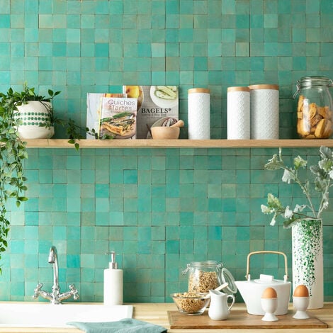 Zellige véritable Carrelage Artisanal - 5x5 cm - Vert Pacifique (vendu par plaque de 0,09 m² - 30x30 cm)