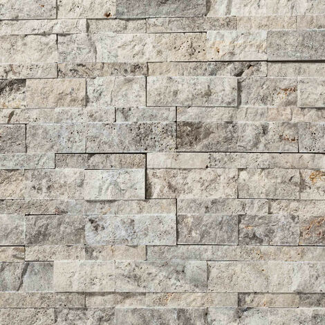 Parement travertin brut 60x15x1,5-2,5 cm – Gris silver – Vendu par plaque 0,09 m² – Pour décoration intérieure et extérieure