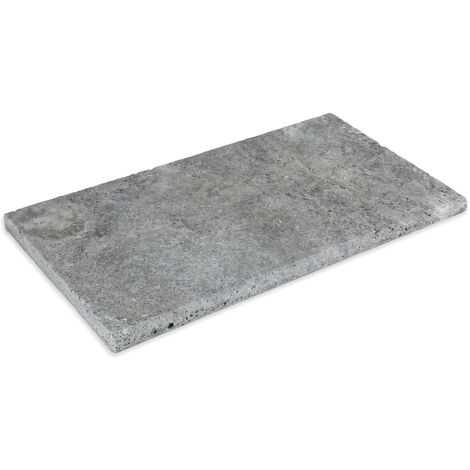 Margelle de piscine en travertin gris silver – Dimensions 61x33x3 cm – Bord rond – Finition vieillie pour extérieur