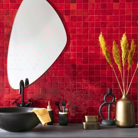 Zellige véritable Carrelage Artisanal - 5x5 cm - Rouge Pétillant (vendu par plaque de 0,09 m² - 30x30 cm)