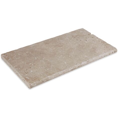 Margelle de piscine en travertin beige – Dimensions 61x33x3 cm – Bord rond – Pierre naturelle pour extérieur et intérieur (1/2)