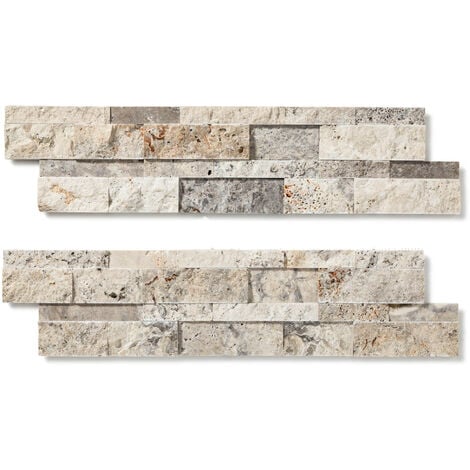 Parement Travertin 1er choix brut/adouci - 60x15x1,5-2,5 cm - Gris Silver (vendu par plaque de 0,09 m²)
