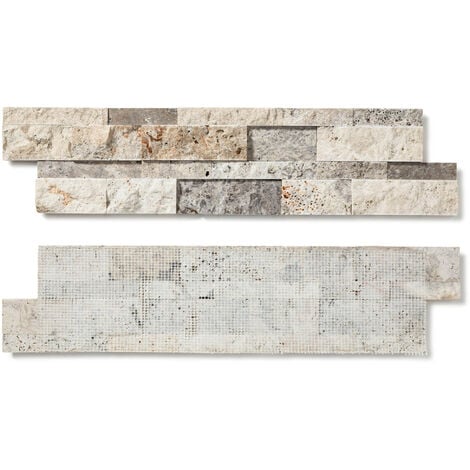 Parement Travertin 1er choix brut/adouci - 60x15x1,5-2,5 cm - Gris Silver (vendu par plaque de 0,09 m²)