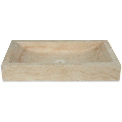 Vasque à poser rectangulaire en travertin – Dimensions 70x40x10 cm – Couleur beige – Pour salle de bain moderne