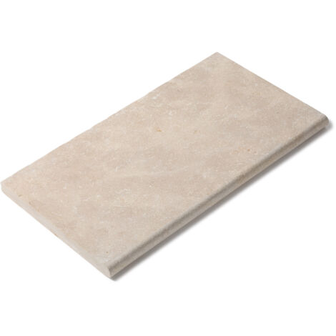 Margelle de piscine en pierre naturelle beige – 61x33 cm – Épaisseur 3 cm – Bord ½ rond – Finition vieillie