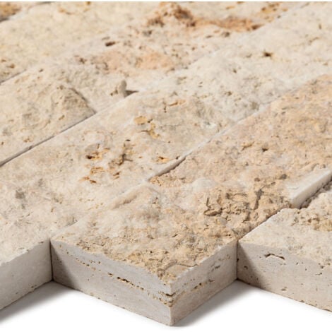 Briquette de Parement Travertin 1er choix - Longueur Librex5x2 - Beige Mix (vendu par lot de 1 m²)