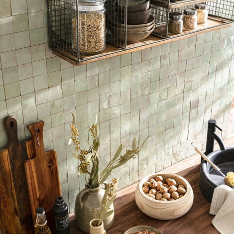 Zellige véritable Carrelage Artisanal - 5x5 cm - Vert Tilleul (vendu par plaque de 0,09 m² - 30x30 cm)