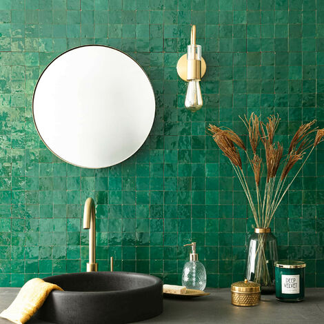Zellige véritable Carrelage Artisanal - 5x5 cm - Vert Emeraude (vendu par plaque de 0,09 m² - 30x30 cm)