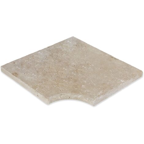 Angle rentrant margelle travertin beige 45,5x45,5x3 cm – Bord ½ rond – Finition vieillie pour piscine – Pierre naturelle d'origine Turquie (1/2)