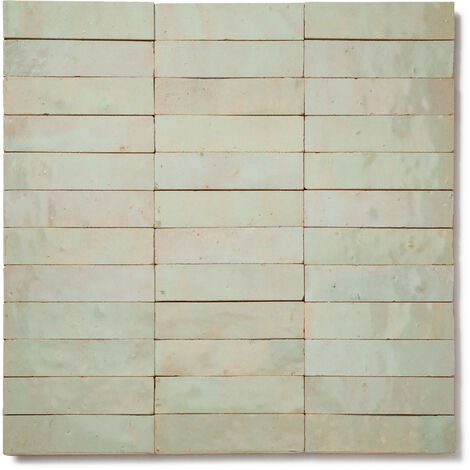 Zellige véritable Carrelage Artisanal - 2,5x10 cm - Vert Tilleul (vendu par plaque de 0,09 m² - 30x30 cm)