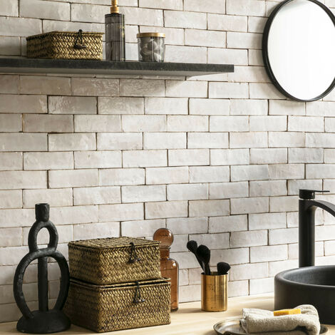 Zellige véritable Carrelage Artisanal - 5x15 cm - Blanc Oukaimeden (vendu par boîte de 0,5m²)