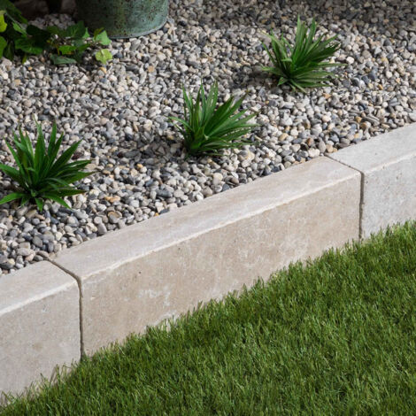 Bordure de jardin en pierre naturelle – Dimensions 50x15x8 cm – Couleur beige – Pour aménagement extérieur durable