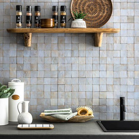 Zellige véritable Carrelage Artisanal - 5x5 cm - Bleu Gustavien (vendu par plaque de 0,09 m² - 30x30 cm)