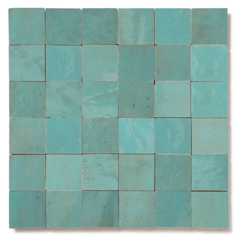 Zellige véritable Carrelage Artisanal - 5x5 cm - Bleu Maldives (vendu par plaque de 0,09 m² - 30x30 cm)