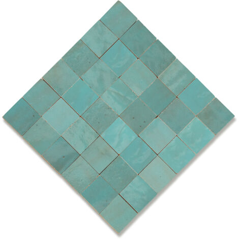 Zellige véritable Carrelage Artisanal - 5x5 cm - Bleu Maldives (vendu par plaque de 0,09 m² - 30x30 cm)