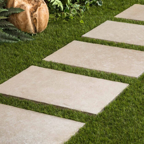 Pas japonais effet pierre 60x40 cm beige – Résistant aux intempéries – Pour allées et chemins – Pierre naturelle authentique