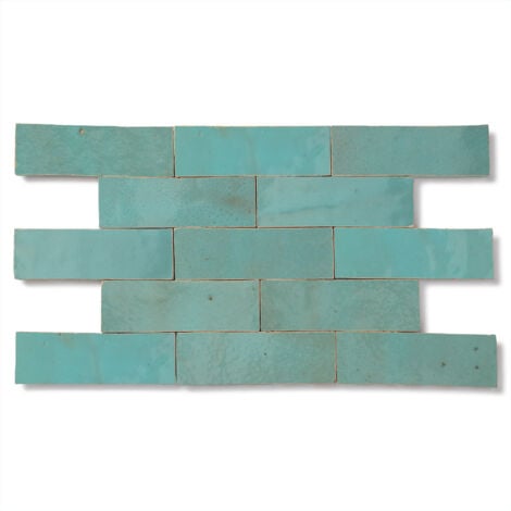 Zellige véritable Carrelage Artisanal - 5x15 cm - Bleu Maldives (vendu par boîte de 0,5m²)