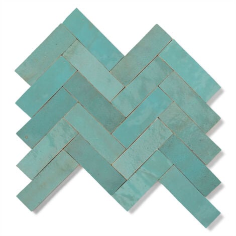 Zellige véritable Carrelage Artisanal - 5x15 cm - Bleu Maldives (vendu par boîte de 0,5m²)