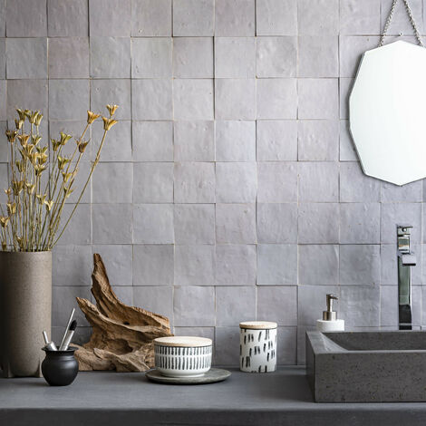 Zellige véritable Carrelage Artisanal - 10x10 cm - Gris Clair (vendu par boîte de 0,5m²) (1/5)